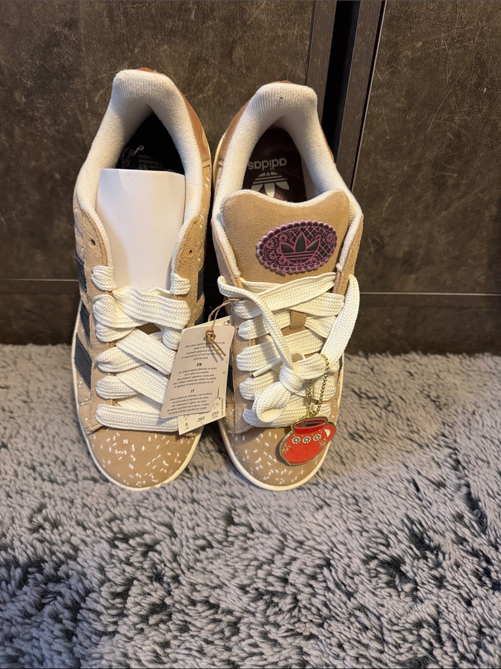 Adidas Women Limited Edition Beige & White Sneakers with Pink Accent With Charm